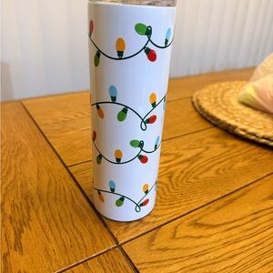 Festive White Tumbler with Colorful Lights
